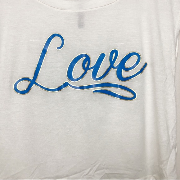 “ Love “ Script Graphic Soft Tee Blue Gold Cream - Picture 7 of 10